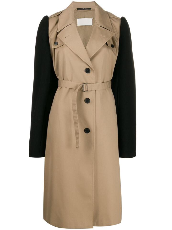 Maison Margiela Colour Block Belted Trench Coat - Brown