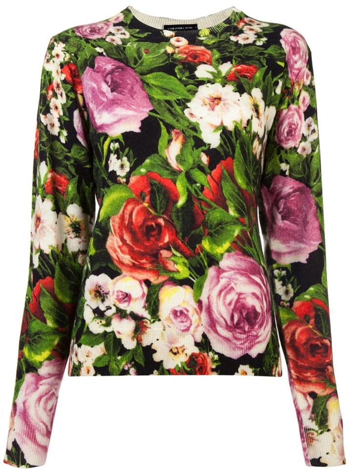 Samantha Sung Floral Long-sleeve Sweater - Black