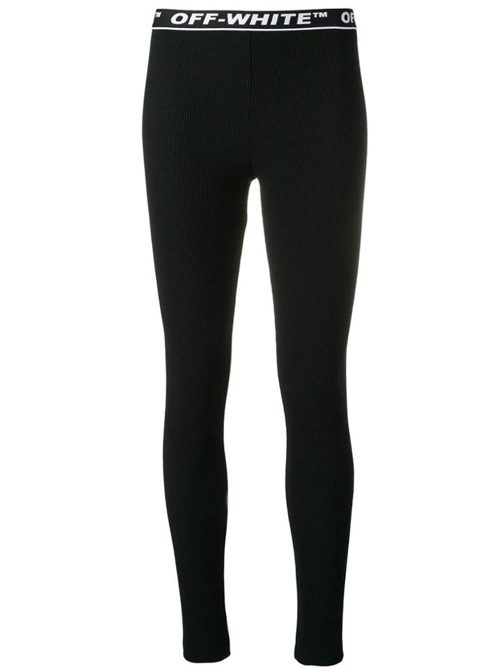 Off-white Waistband Logo Ribbed Leggings - Black