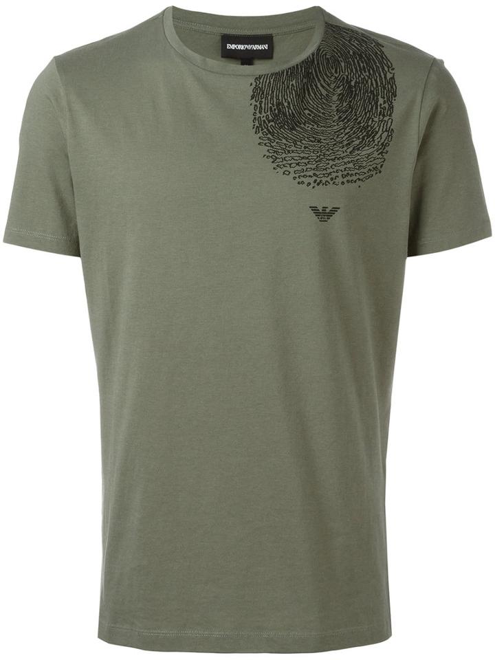 Emporio Armani Fingerprint Print T-shirt, Men's, Size: Xxl, Green, Cotton