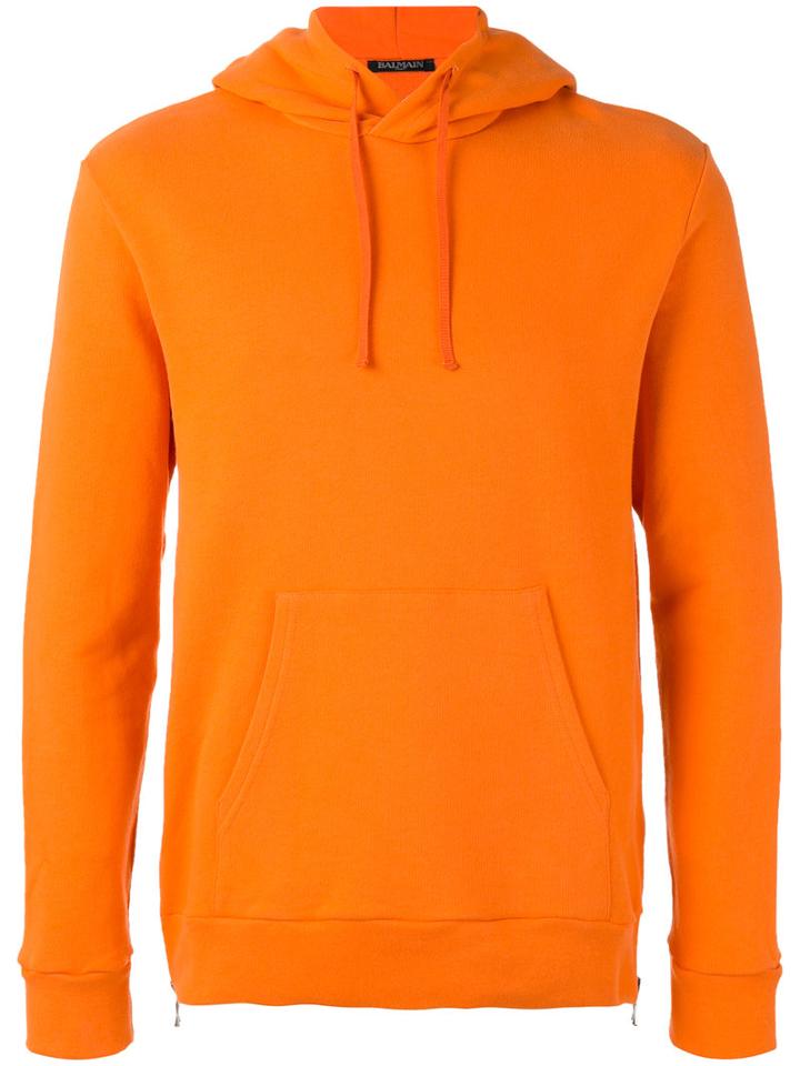 Balmain Zip Detail Hoodie, Men's, Size: Medium, Yellow/orange, Cotton