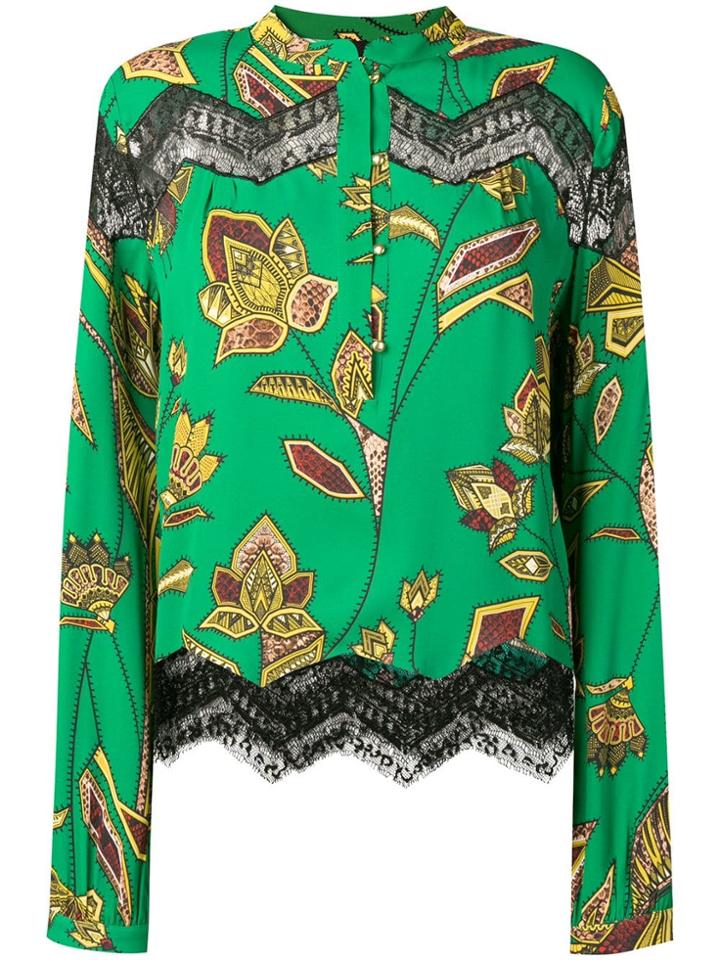 Just Cavalli Lace Inserts Floral Blouse - Green