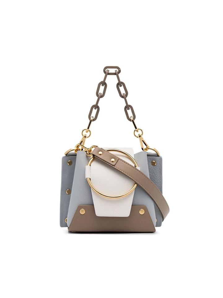Yuzefi White, Blue And Mocha Delila Mini Chain Strap Crossbody Bag