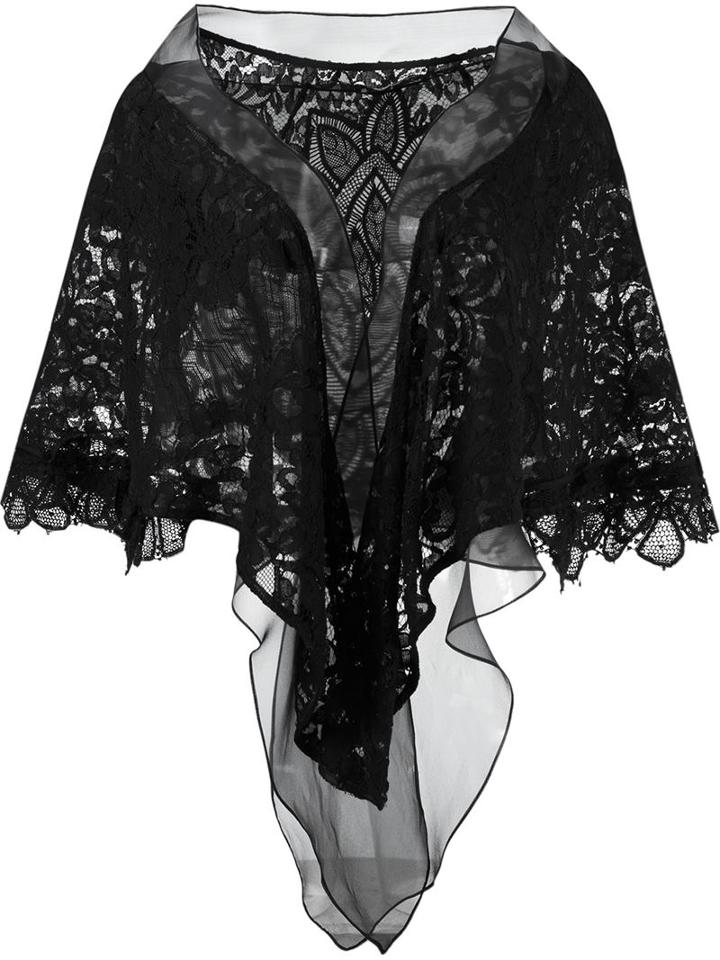Martha Medeiros - Open Front Lace Pelerine - Women - Silk/cotton - One Size, Black, Silk/cotton