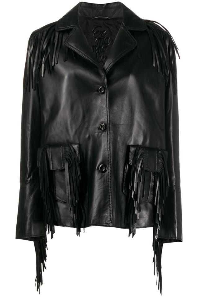 Ermanno Scervino Fringed Leather Coat - Black
