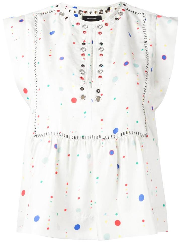 Isabel Marant 'rosa' Eyelet Embellished Blouse, Women's, Size: 34, White, Silk/brass/polyester