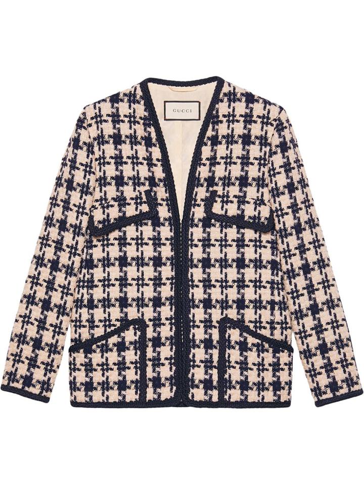 Gucci Houndstooth V-neck Jacket - Blue