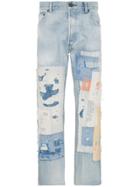 John Elliott The Kane 2 Distressed Patch Wide-leg Jeans - Blue