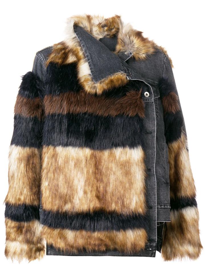 Sacai Denim Faux Fur Jacket - Grey