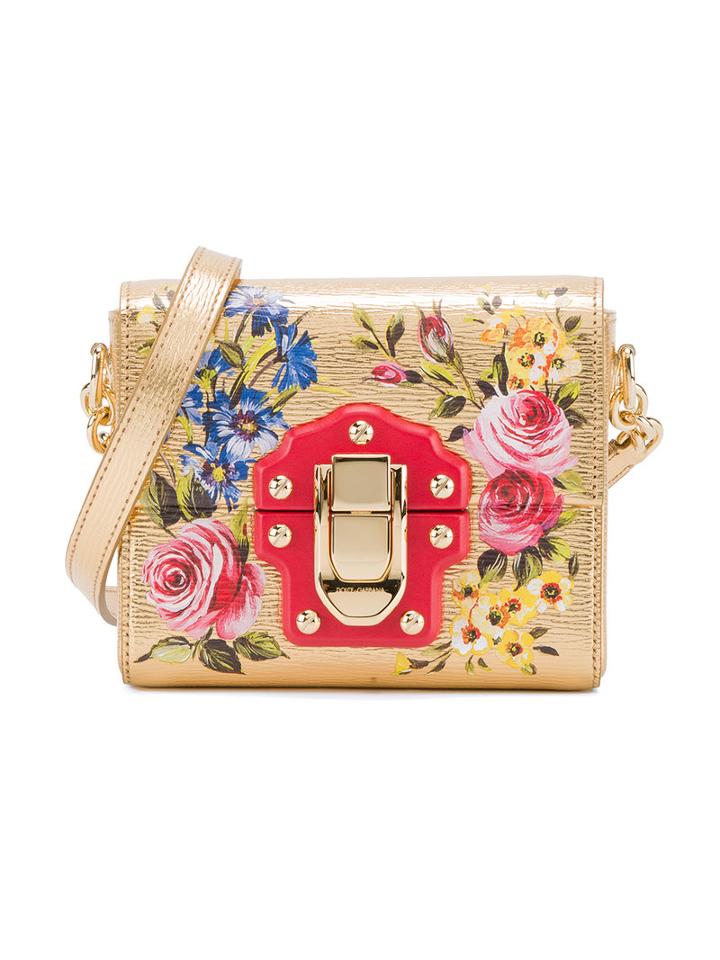 Dolce & Gabbana Rose Painted Mini Lucia Bag, Women's, Grey, Leather
