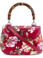Gucci Floral Print Shoulder Bag, Women's, Red, Leather/bamboo/cotton