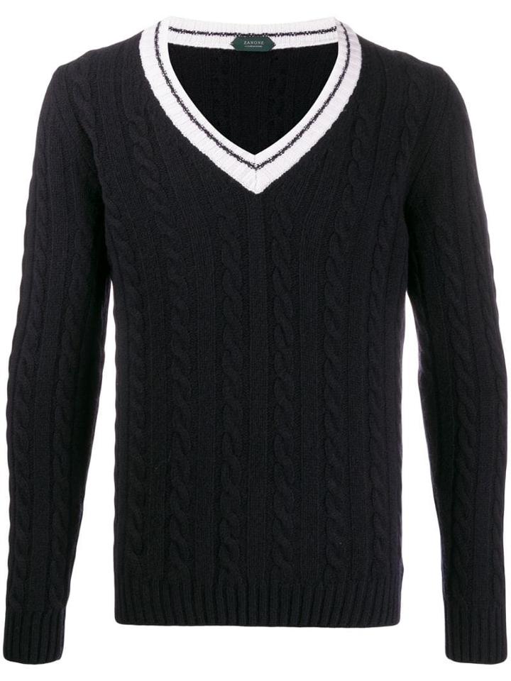 Zanone Knit V Jumper - Blue