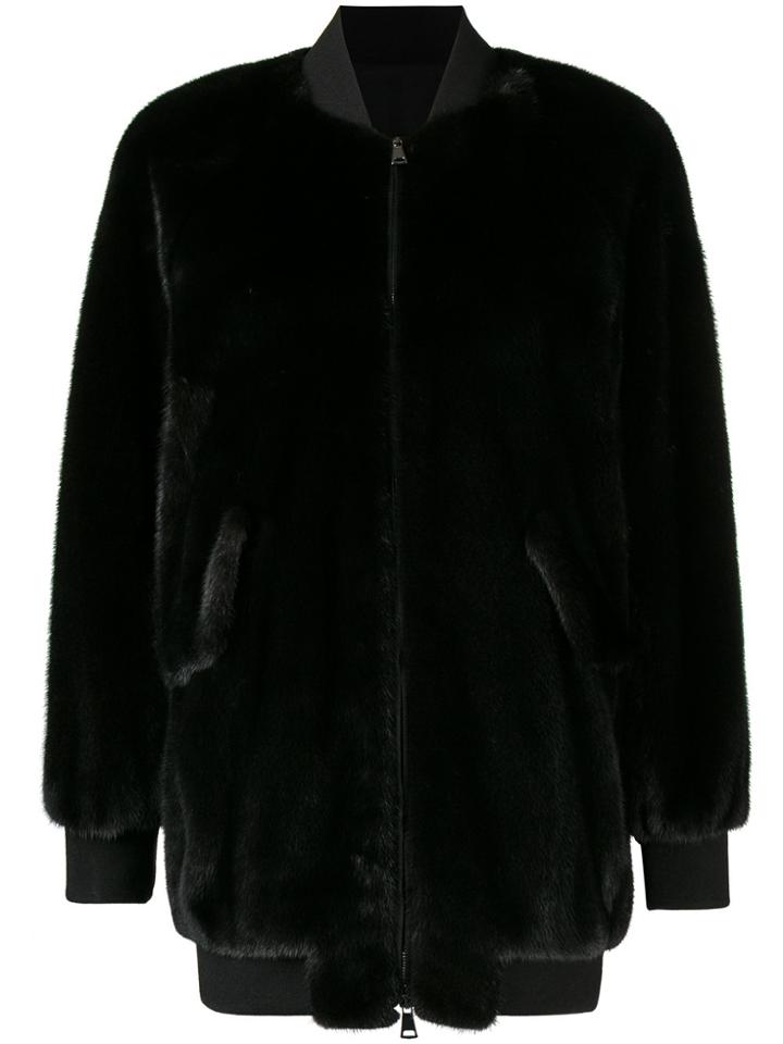 Blancha Fur Bomber Jacket - Black