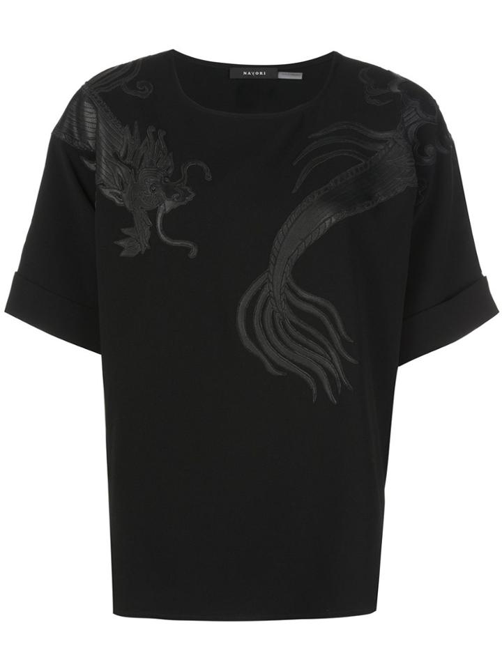 Natori Dragon Applique Top - Black