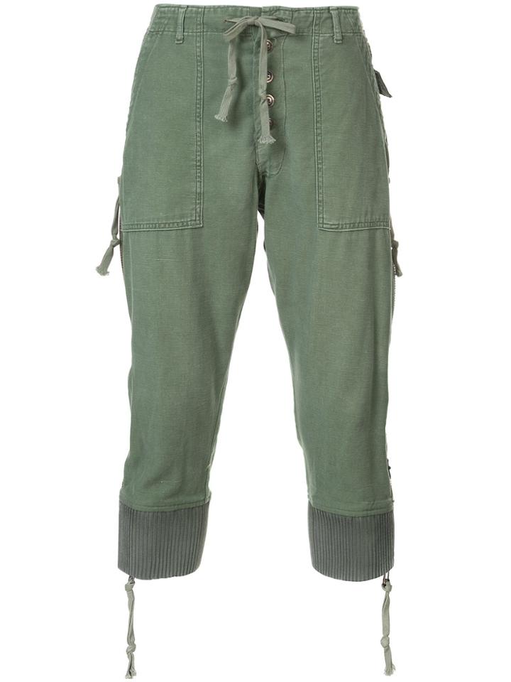 Greg Lauren Drop-crotch Cropped Trousers - Green