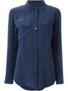 Equipment Pocketed Button Down Shirt, Women's, Size: L, Blue, Silk