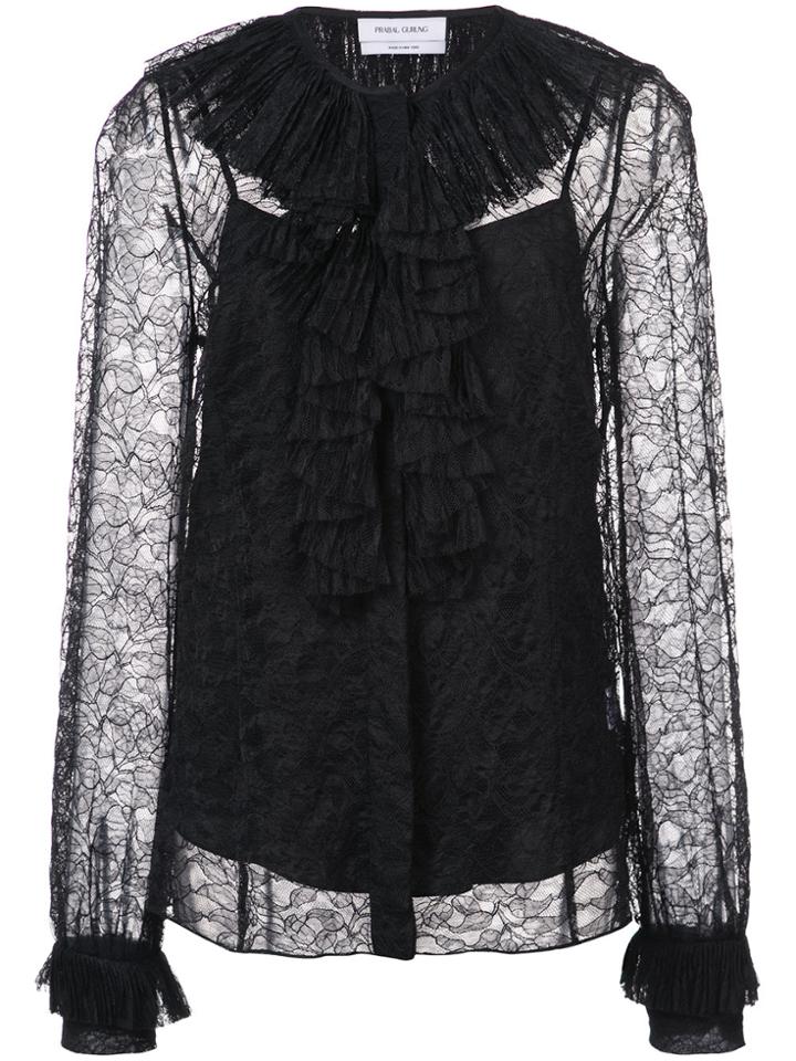 Prabal Gurung Pleated Lace Blouse - Black