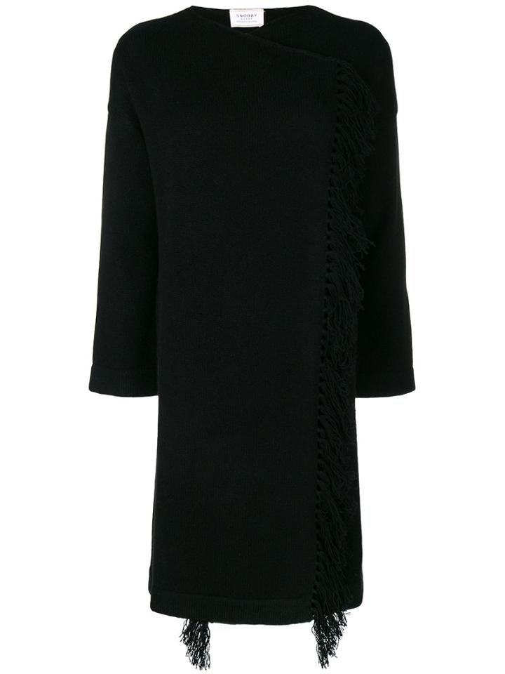 Snobby Sheep Fringed Knitted Long Sweater - Black