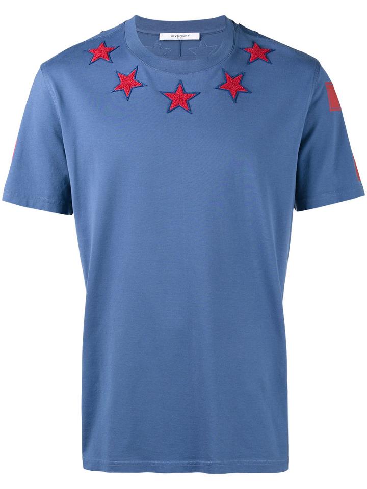 Givenchy - Star Applique T-shirt - Men - Cotton/acrylic/polyester/wool - L, Blue, Cotton/acrylic/polyester/wool