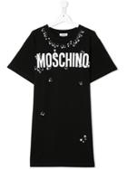 Moschino Kids Teen Pierced Logo T-shirt Dress - Black