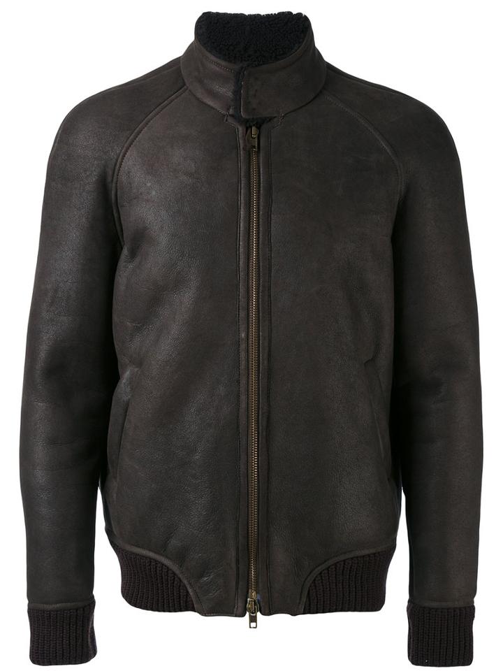 Salvatore Santoro - High Neck Bomber Jacket - Men - Leather/viscose - 54, Brown, Leather/viscose