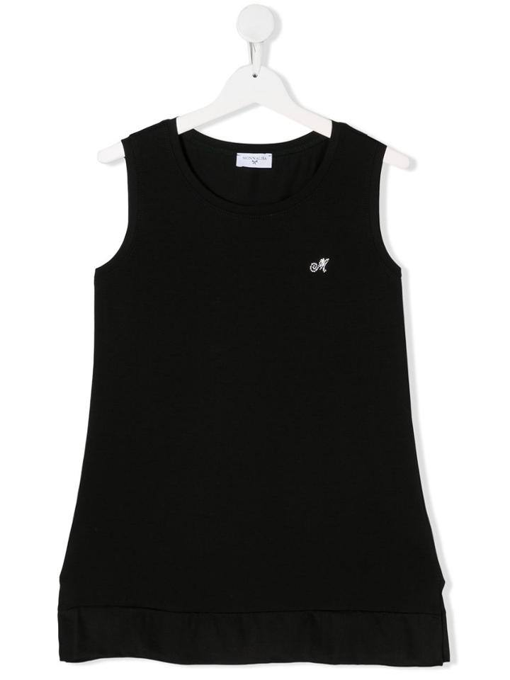 Monnalisa Teen Embellished Logo Sleeveless Top - Black