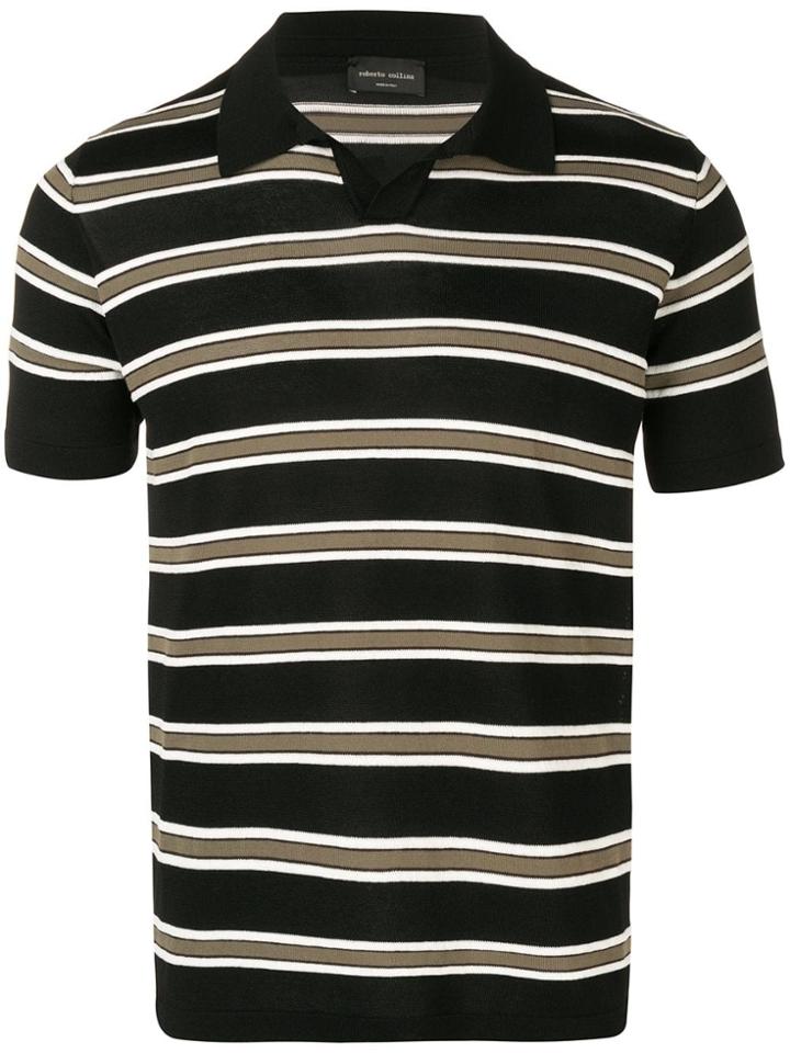 Roberto Collina Striped Polo Shirt - Black