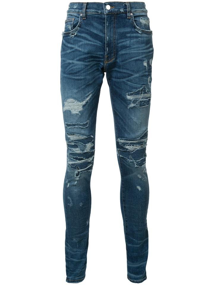 Amiri Ripped Supper Skinny Jeans, Men's, Size: 30, Blue, Cotton/spandex/elastane