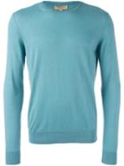 Burberry Check Elbow Patch Jumper, Men's, Size: Large, Blue, Cotton/cashmere