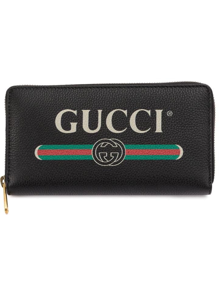 Gucci Logo Print Zip Around Wallet - Black