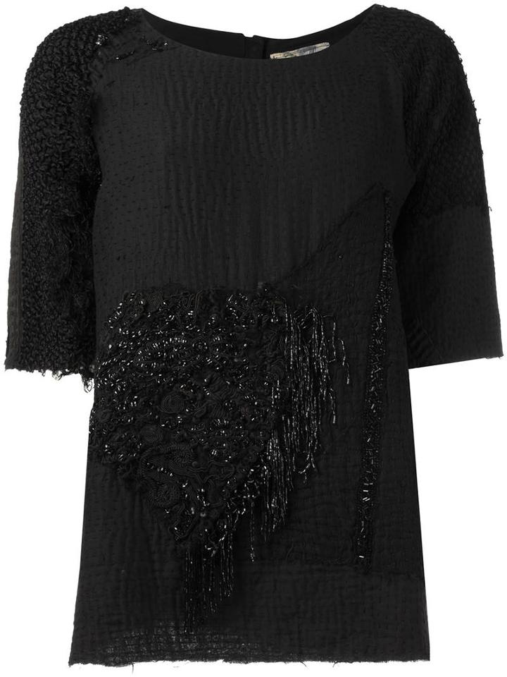 By Walid Embellished T-shirt, Women's, Size: Large, Black, Cotton