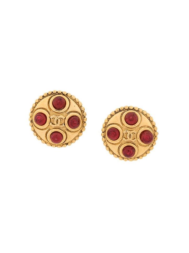 Chanel Pre-owned Gold Ruby Pate De Verre Clip Earrings