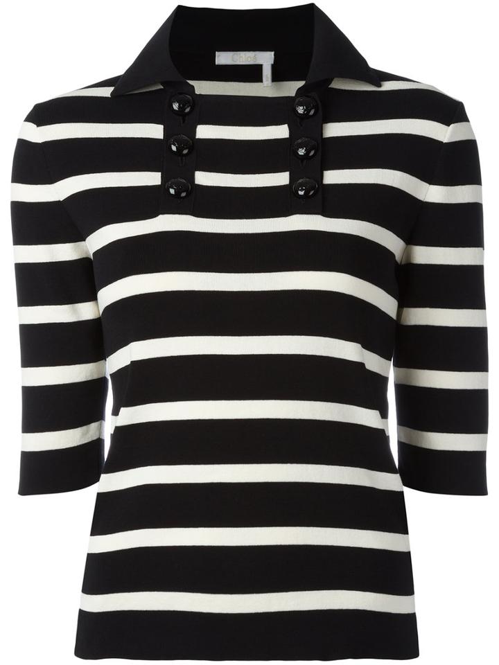 Chloé Striped Knitted Top, Women's, Size: Large, Black, Cotton