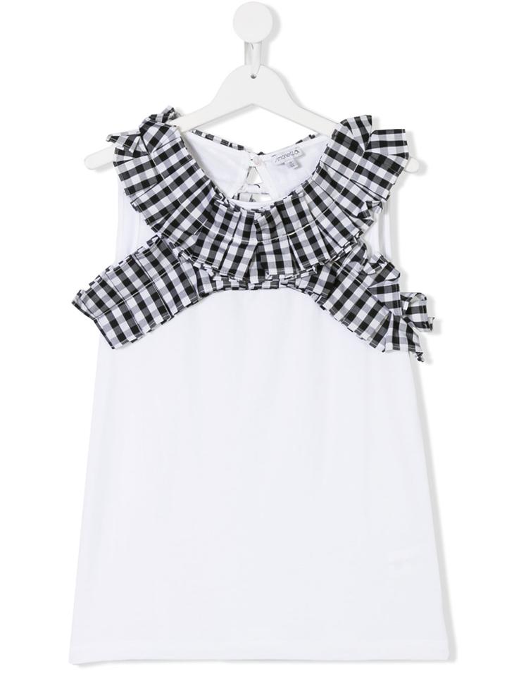Simonetta Teen Gingham Ruffle-trimmed Top - White