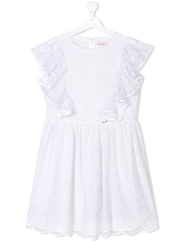 Miss Blumarine Teen Embroidered Floral Dresss - White