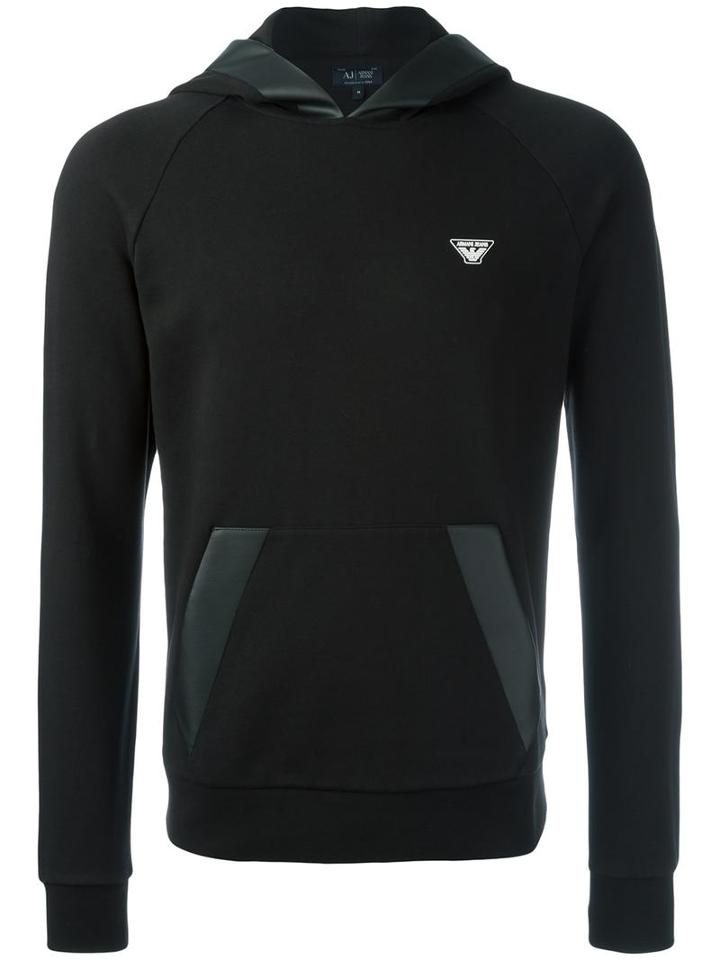 Armani Jeans Contrast Trim Pullover Hoodie, Men's, Size: Xxl, Black, Cotton