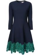Lela Rose Embroidered Flared Dress - Blue