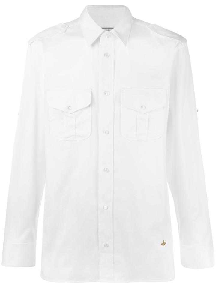 Vivienne Westwood Man Front Pockets Plain Shirt, Size: 48, White, Cotton