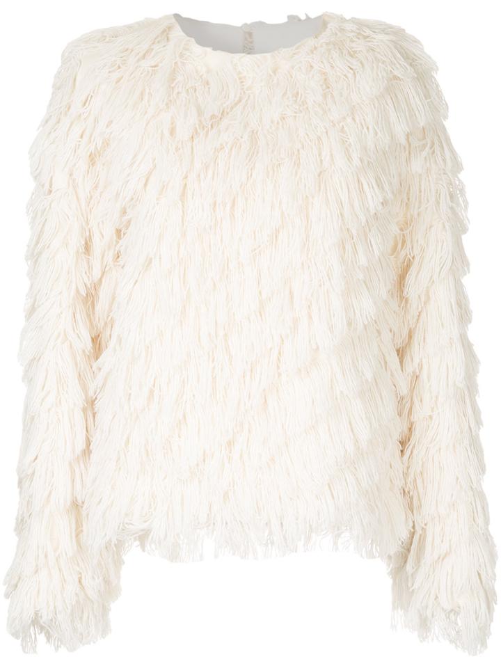 Goen.j Diagonal Fringe-embellished Top - White