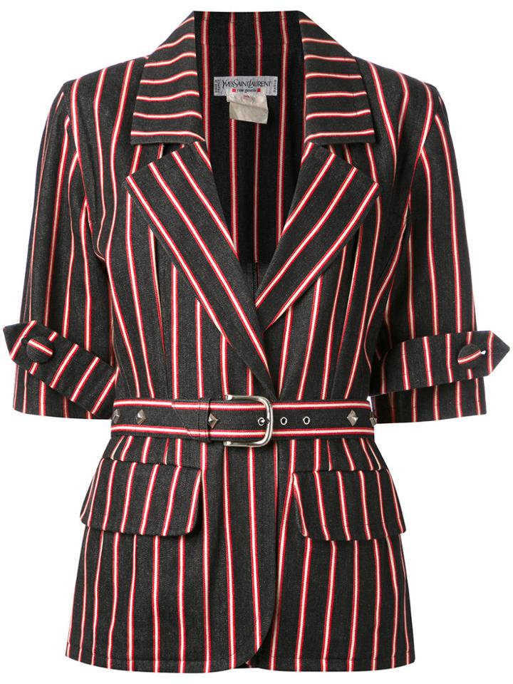 Yves Saint Laurent Vintage Stripe Belted Blazer - Black