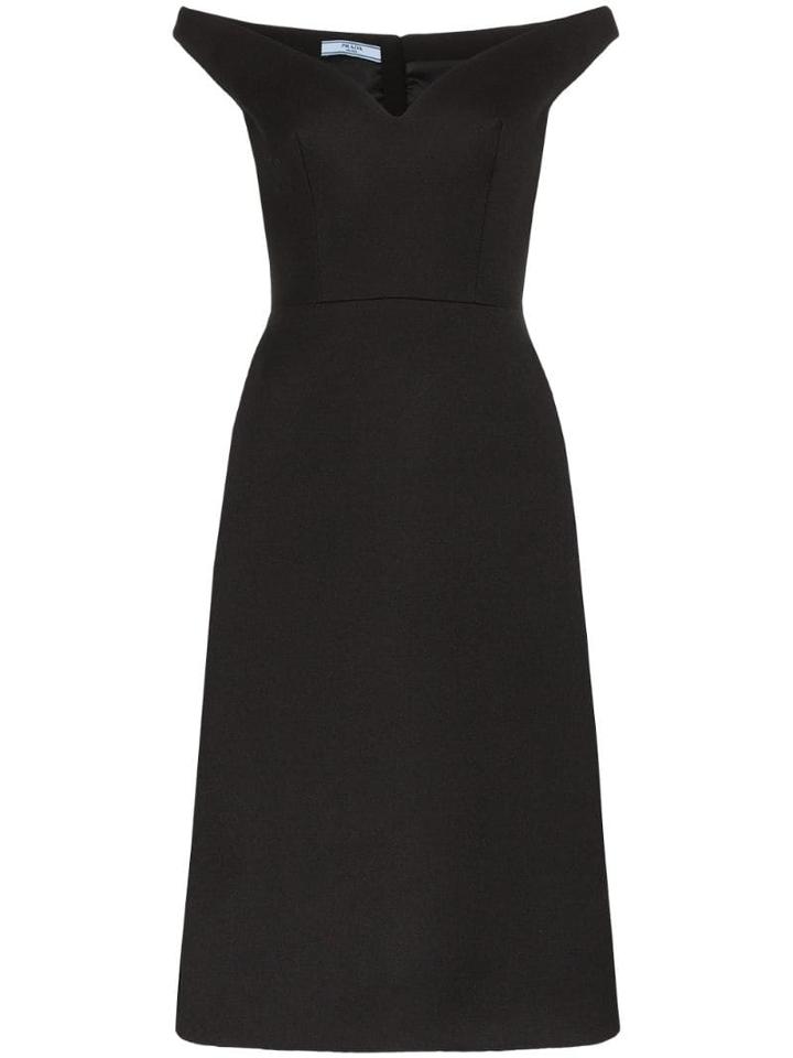 Prada Off-the-shoulder Midi Dress - Black