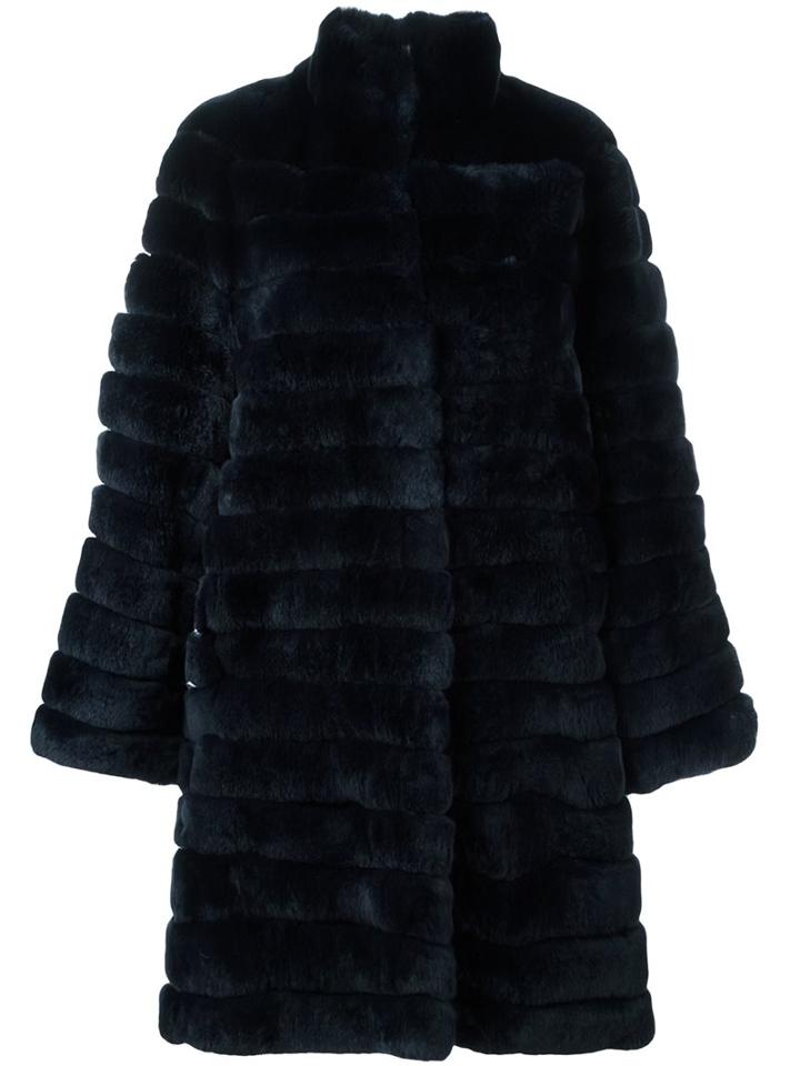 Meteo By Yves Salomon Panelled Fur Coat, Women's, Size: 36, Blue, Silk/goat Fur/rabbit Fur