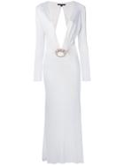 Gucci Vintage Cut Out Brooch Jersey Gown - White