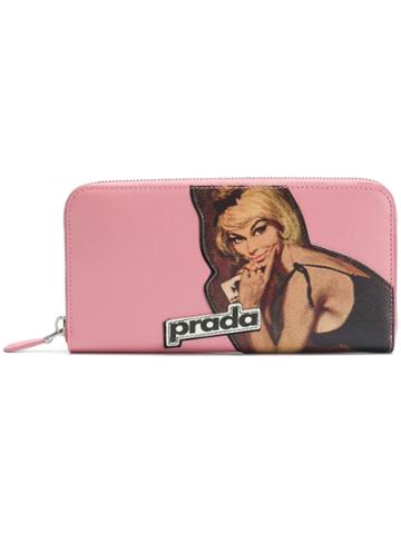 Prada Poster Girl Print Wallet - Pink & Purple