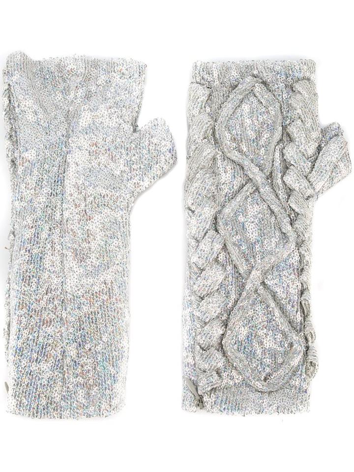 Filles A Papa 'erin' Sequin Embellished Fingerless Gloves, Women's, Size: 42, Grey, Viscose