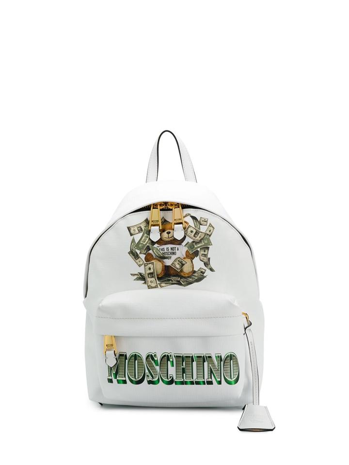 Moschino Teddy Motif Money Print Backpack - White