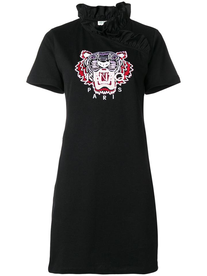 Kenzo Ruffle Neck T-shirt Dress - Black