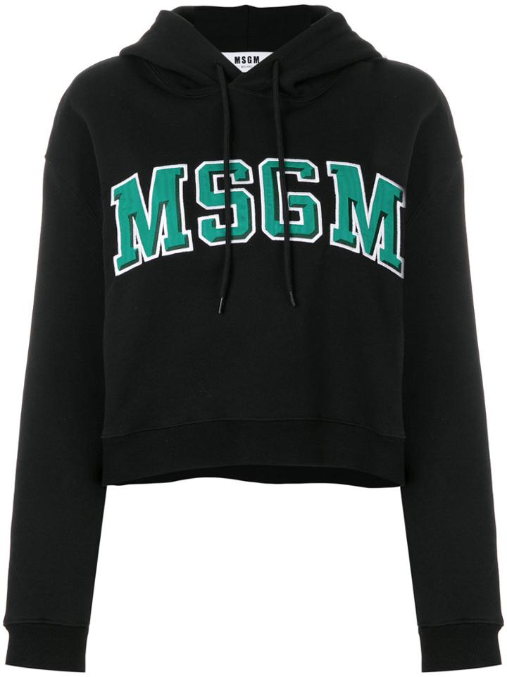 Msgm Logo Cropped Hoodie - Black