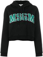 Msgm Logo Cropped Hoodie - Black