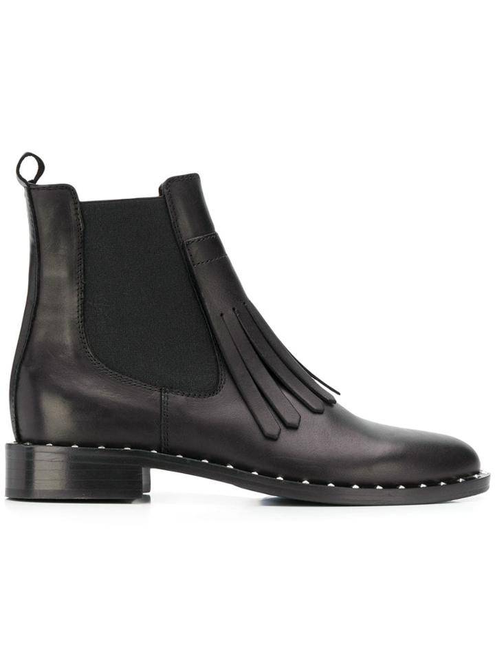 Via Roma 15 Fringed Stud Trim Chelsea Boots - Black